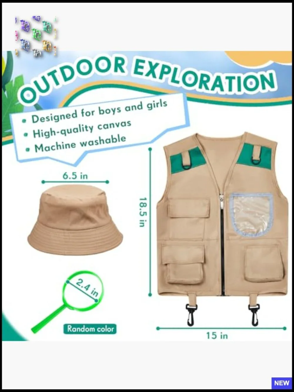 Kids Safari Explorer Vest and Hat Set Adventure Costume for Camping Cosplay
